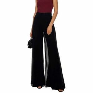 Samuel Dong Wide Leg Palazzo Pants Black Chiffon High Rise Ruffle, size L